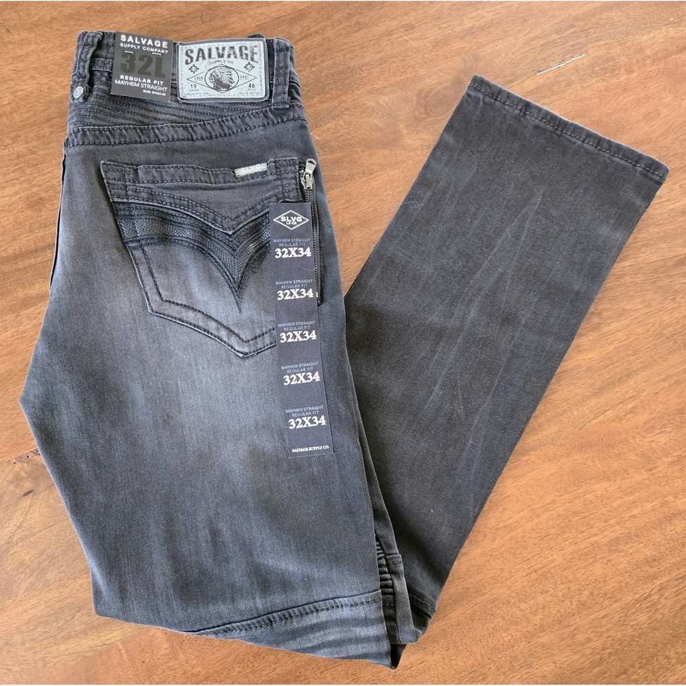 Salvage Supply Co. Jeans Black 32x34 Regular Fit Mayhem Straight READ (Smoke)NWT - Picture 14 of 15